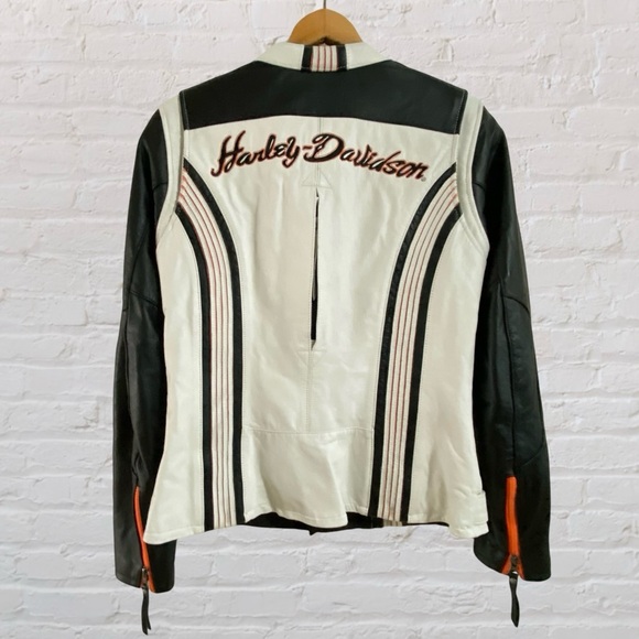 HARLEY-DAVIDSON White and Black Leather Jacket - size Medium - Picture 2 of 14
